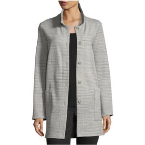 Eileen Fisher Chevron Gray Jacket button up Medium cotton button up office